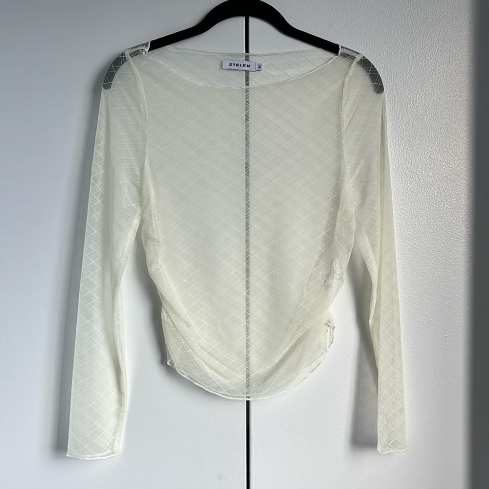 STELEN Sheer Long-Sleeve Top - M, Off-White